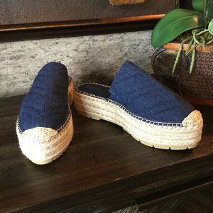 DKNY blue quited espadrilles plateform heels Sz 10